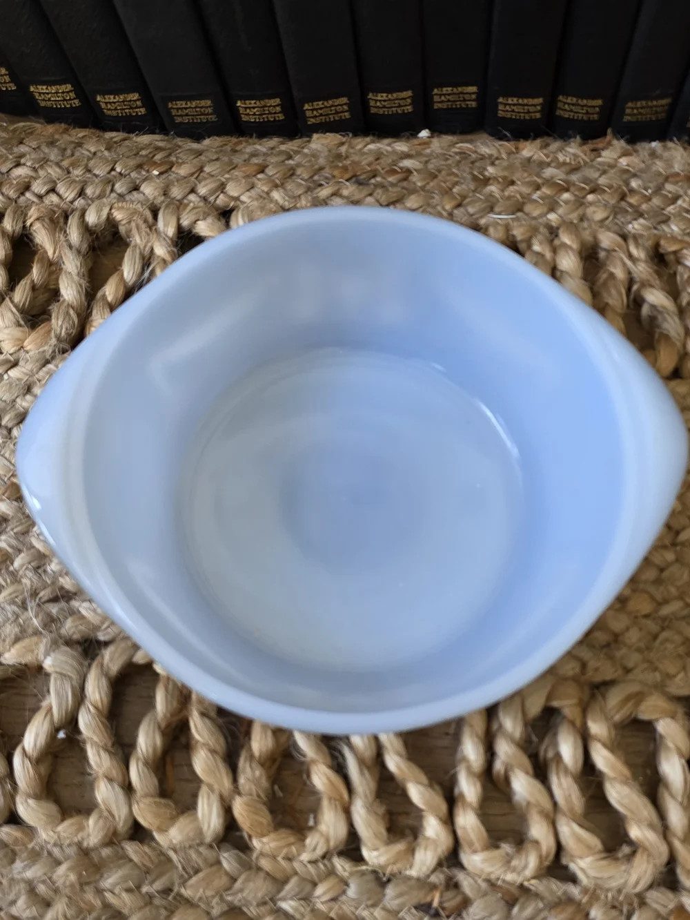 Vintage Blue Covered Cameo Casserole Dish with White Silhouette Design